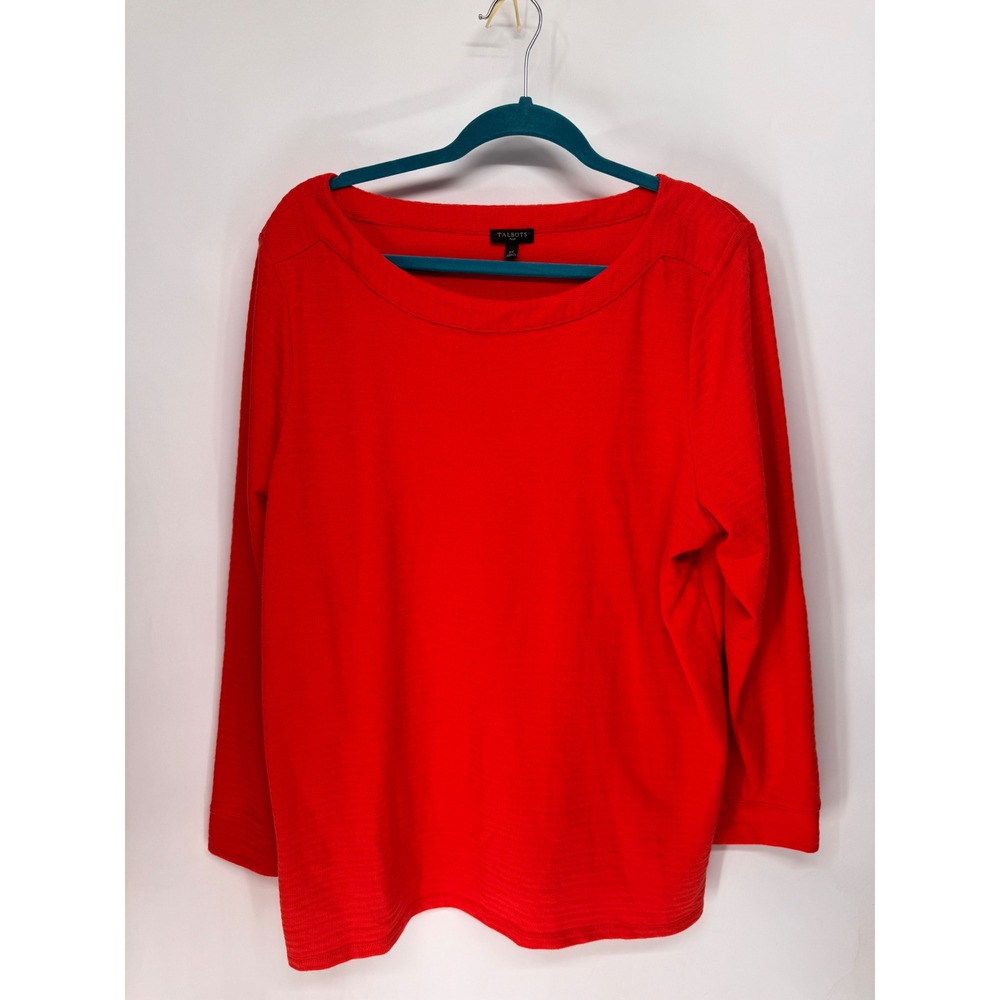 Talbots Top Women 2X Orange Boat Neck Long Sleeve Ribbed Knit Side Slit EUC